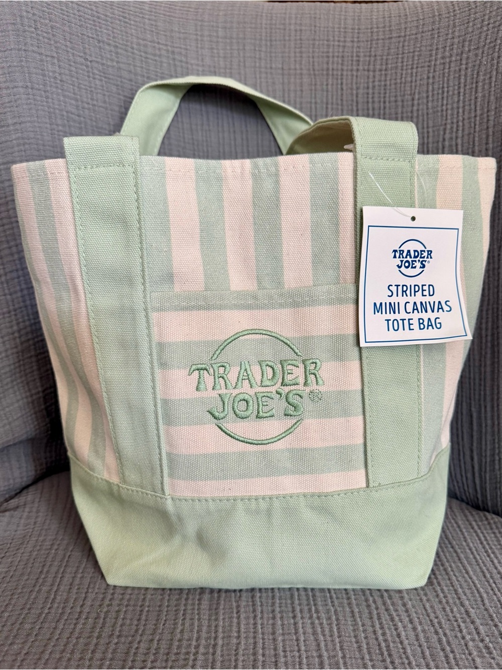BNWT Trader Joe's Pastel Stripe Mini Tote - Mint Green